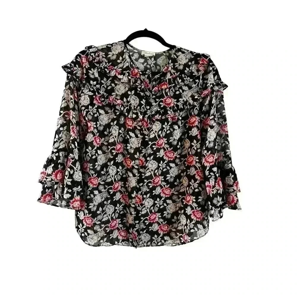 Shoshanna Women’s Floral Long Sleeve Ruffle Floral Button Front Blouse M - Picture 1 of 4